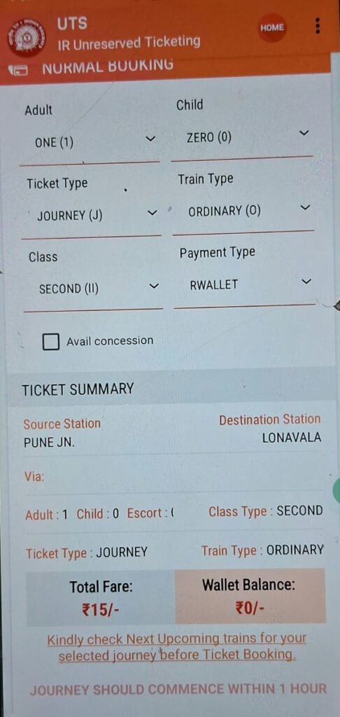 booking of your local ticket started